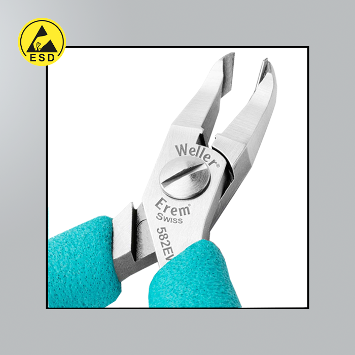 Erem 582EW - Angled Narrow Head Tip Cutter - Flush inc safety device for wire scraps ESD (E-582EW) Erem 582EW - Angled Narrow Head Tip Cutter - Flush inc safety device for wire scraps ESD (E-582EW)